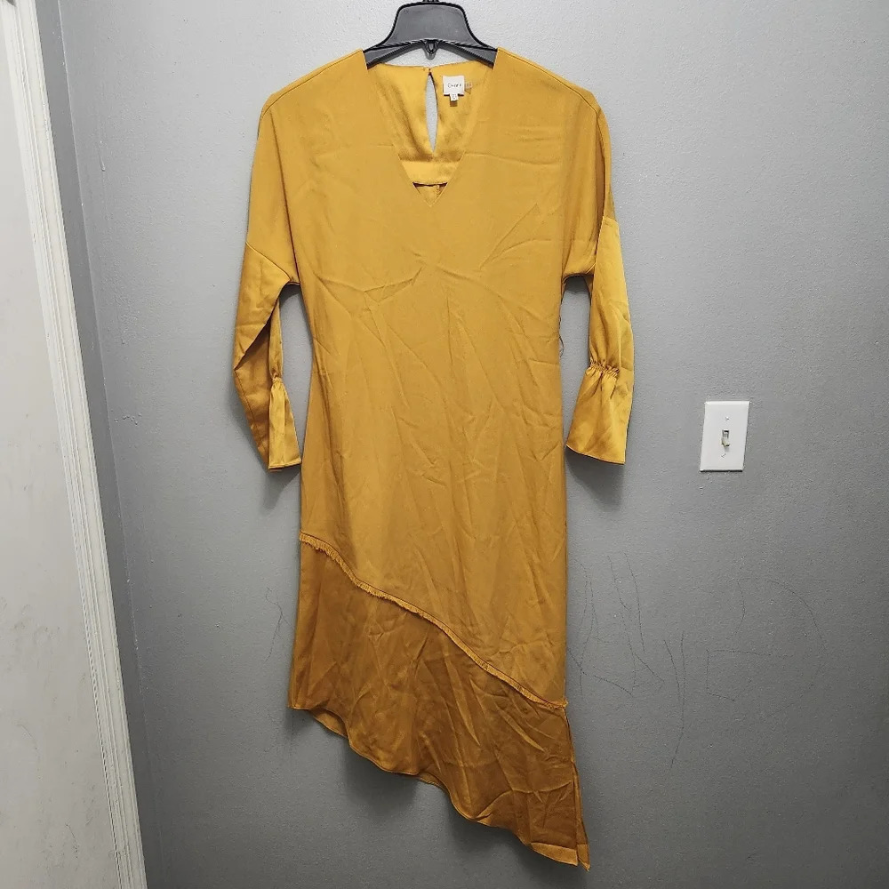 Charli women's midi dress size 4 yellow high low long sleeve missing the…